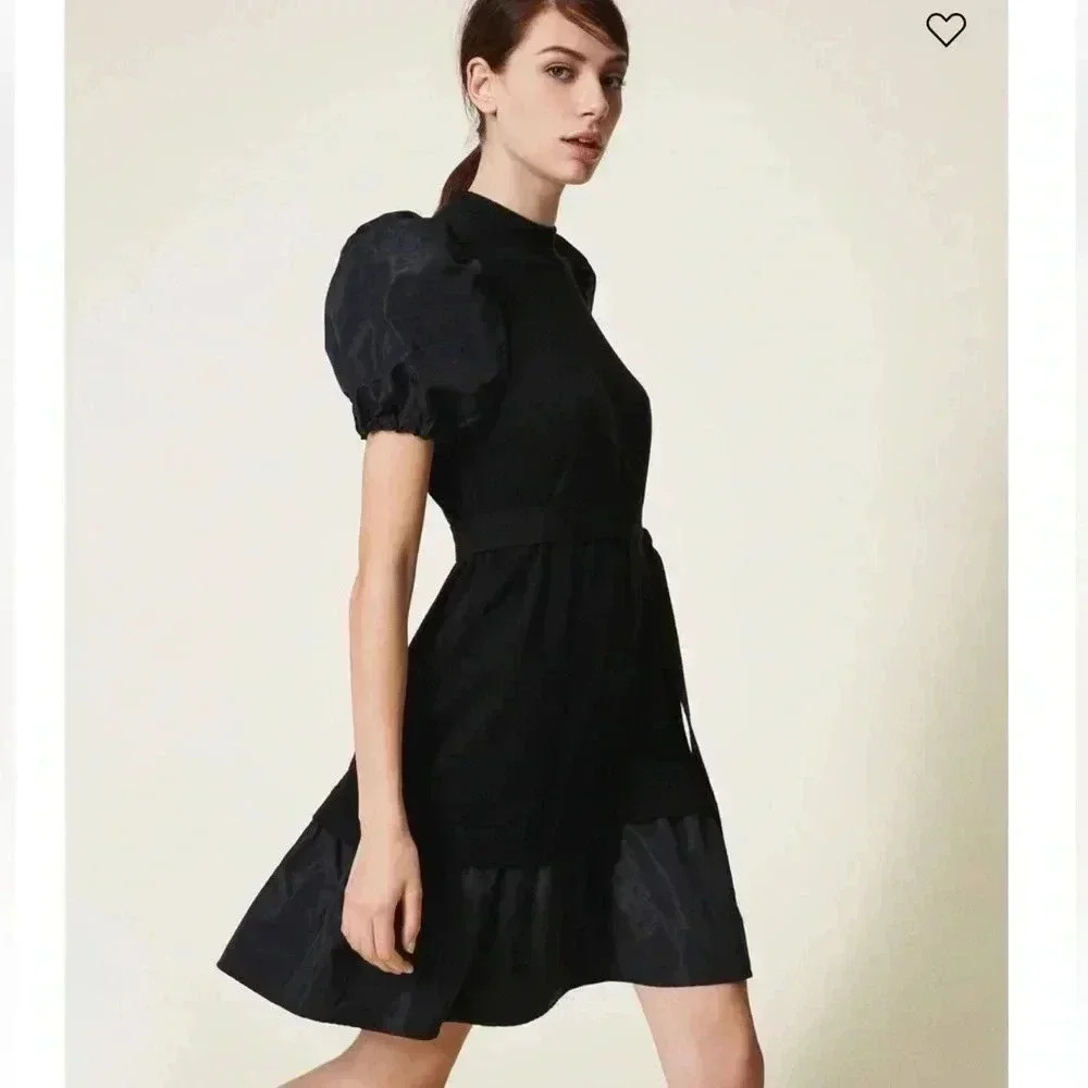 Twinset Milano Taffeta and wool blend‎ dress Sz XS black gothic